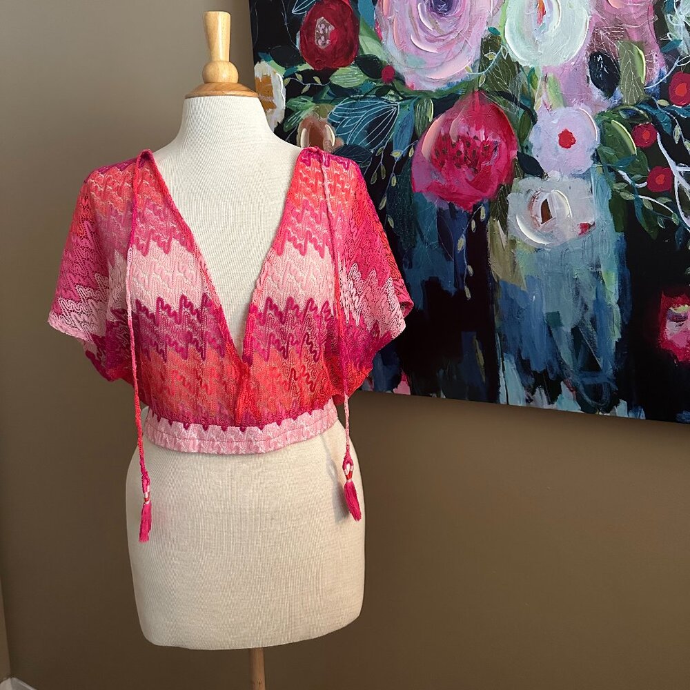 🌺 Trina Turk Pink Chevron Tassel Cover-Up Top NWT Women's Size Medium